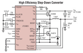 Fast No R Step-Down Synchronous DC/DC Controller with Differential Output Sensing, Tracking and PLL
