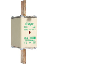 Wkładka bezpiecznikowa nożowa NH1 wskaźnik podwójny uchwyt nieizolowany aM 80A 690 VAC LNH1080M6A HAGER