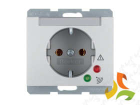 BERKER K.5 Gniazdo z uziemieniem schuko z ochroną przepięciową i polem opisowym aluminium 41527103 HAGER