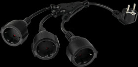 SK0103-S002 W Power cable safety plug type E+F to 3x socket, black, 0.2 m