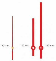 UM213Y.11R Komplet wskazówek: godzinowa 85mm, minutowa 130mm, sekundowa 90mm - pałki czerwone (typu Y)