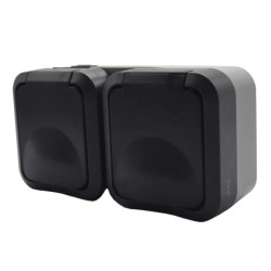 Gniazdo z uziemieniem podwójne natynkowe Aqua Pro IP55 szaro grafitowe klapka dymna / 60327