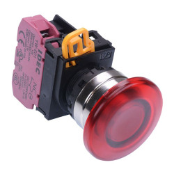 YW4L-M4E01Q3R Red 12V illuminated 22mm Metal Bezel Mushroom Momentary Push Button Switch NC IP65 IDEC