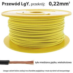 Przewód instalacyjny miedziany wielożyłowy LgY 0.22mm, linka, żółty, 1mb