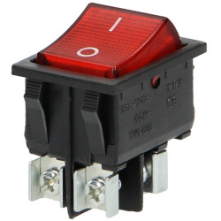 Wyłącznik kołyskowy czarny/czer. czerwony klawisz 16A, śruby,podśw.