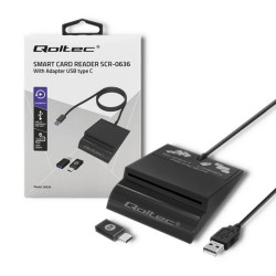 Qoltec Inteligentny czytnik chipowych kart ID SCR-0636 USB 2.0 + Adapter USB-C