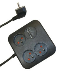 Przedłużacz Power Square 3gniazda + 2xUSB (2,4A-12W) 1,4m 3x1,0mm OWY, grafit 34104