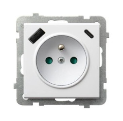 SONATA Gniazdo pojedyncze z uziemieniem z przesłonami torów prądowych, z ładowarką USB A+C biały GP-1RZPUSBAC/m/00