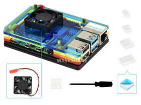 Waveshare Colorful Rainbow Acrylic Case for Raspberry Pi 4, with Cooling Fan