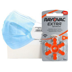120 x baterie do aparatów słuchowych Rayovac Extra Advanced 13 + 6x jednorazowa maseczka 3-warstwowa chirurgiczna