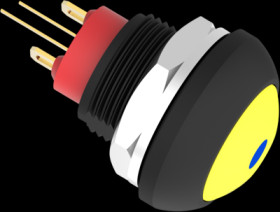Pushbutton, 1 pole, yellow, illuminated  (blue), 0.12 A/125 VAC, 0.2 A/50 VDC, 13.6 mm, IP68, 1-2329387-5