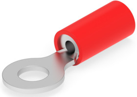 Insulated ring cable lug, 0.3-1.42 mm², AWG 22, 4.17 mm, M4, red, 32835