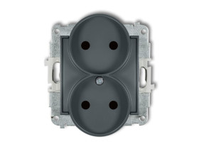 MINI Gniazdo podwójne bez uziemienia do ramki (przesłony torów prądowych) grafitowy mat 28MGPR-2p KARLIK