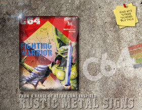 Weathered Look Commodore 64 Game Fighting Warrior Box Artwork Metal Sign [652]