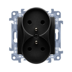 Simon 10 Gniazdo wtyczkowe z uziemieniem podwójne z przesł. torów prądowych (moduł) zaciski śrubowe czarny mat CGZ2MZ.01/49