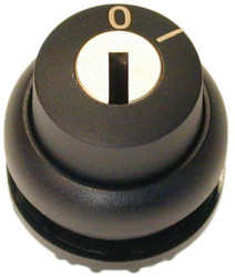 Key switch, unlit, latching, waistband round, black, front ring black, 60°, trigger position 0, mounting Ø 22.5 mm, 229093