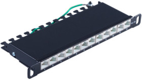 Patch panel, 12 x RJ45, horizontal, 1 row, (W x H x D) 254 x 22 x 100 mm, black, BS08-67051