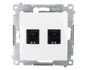 Simon 54 Gniazdo komputerowe podwójne 2xRJ45 kat.6 z przesłoną białe D62.01/11