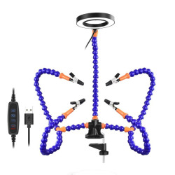 Trzecia Ręka uchwyt z LUPA LED USB 5-ramienny do lutowania przykręcany do stołu