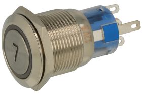 Przełącznik; przyciskowy; PBW-19B7R; OFF-(ON); 1 tor; podświetlenie LED 12V; czerwony; cyfra 7; monostabilny; na panel; 2A; 250V