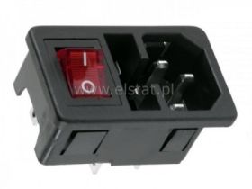 Gniazdo męskie zasil. 3PIN + bezpiecznik + przeł.