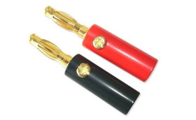 4 mm Banana Plugs - Gold-plated / Screw Contacts with Housing - Pair - Black & Red