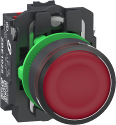 Pushbutton, unlabeled, illuminable, 1 Form A (N/O) + 1 Form B (N/C), waistband round, red, front ring dark gray, mounting Ø 22.5