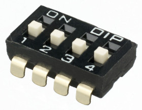 Przełącznik DIP 4-pozycyjny 4PST SMD 100 mA przy 50 V DC (liniowy), 25 mA przy 24 V DC (impulsowy) -20 → +85°C