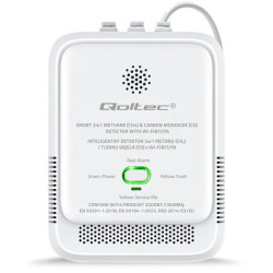 Qoltec Certyfikowany Czujnik 2w1 wycieku gazu ziemnego i tlenku węgla (czadu) detektor CH4 CO NG Tuya Wi-Fi alarm 85dB LED