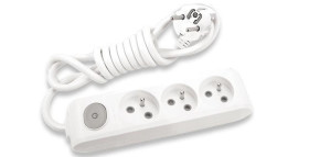 Przedłużacz Przenośny 3-Krotny Z Uziemieniem, Wyłącznikiem I Przesłonami Styków 1,5m, Kolor Biały / WLTA0631-2WH