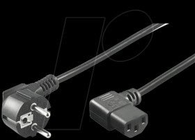 Mains cable, earthing contact plug wt, 2 m, black, C13 wt