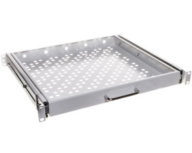 Półka 19 cali 1U głębokość 400mm regulacja +/-200mm wysuwana RAL7035 19-0055S