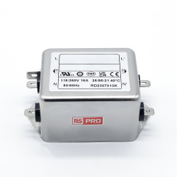 Filtr sieciowy 16A 1-fazowy 1MΩ 115/250 V AC 50 → 60Hz 2.x 0,65mH RS PRO Montaż w obudowie