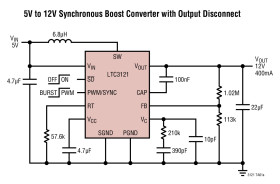 15V, 1.5A Synchronous Step-Up DC/DC Converter with Output Disconnect