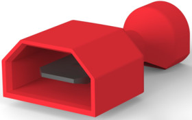 Insulated flat plug sleeve, 6.35 x 0.81 mm, 0.32 to 0.82 mm², AWG 22 to 18, brass, tin-plated, red, 2-521192-2