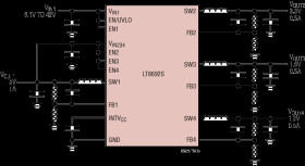 42V/2A + 3× 8V/1A, 2MHz Quad Monolithic Synchronous Step-Down Regulator