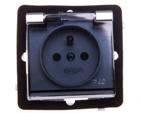 SONATA Gniazdo bryzgoszczelne z/u IP44 z przesłonami klapka przezroczysta srebro mat GPH-1RZP/m/38/d