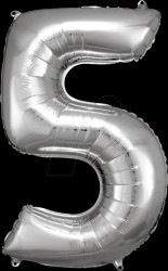 9906290 AMSCAN foil balloon, number 5, silver