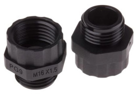 Adapter do dławnic kablowych, PG9 → M16, materiał: Nylon 66, kolor: Szary, RS PRO