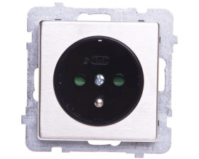 SONATA Gniazdo pojedyncze z/u z przesłonami stal inox GP-1RMZP/m/37