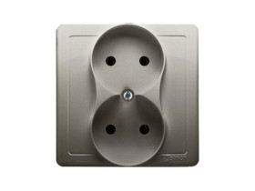 SIMON BASIC Gniazdo bez uziemienia podwójne monoblok z ramką zaciski śrubowe satynowy BMG2/29 KONTAKT SIMON