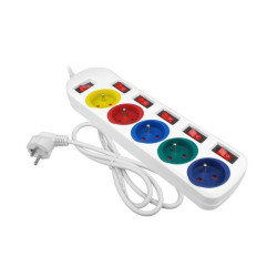 Przedłużacz 5gn 1,5m Kolorowy Biały z 6 wyłącznikami