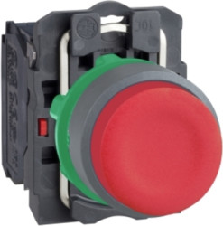 Pushbutton, unlabeled, unlit, groping, 1 Form B (N/C), waistband round, red, front ring light gray, mounting Ø 22.5 mm, XB5AL42C