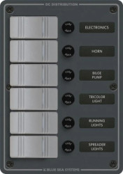 Panel Przełączników Blue Sea – 6 pozycji, wodoodporny, szary IP 66