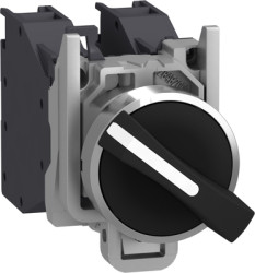Toggle switch, 2 positions, unlit, latching, 1 Form A (N/O) + 1 Form B (N/C), waistband round, black, front ring metallized, 90°