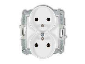 MINI Gniazdo podwójne z uziemieniem do ramki (bez przesłon torów prądowych) biały MGPR-2z KARLIK