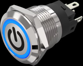 Vandal-proof pushbutton, silver, illuminated  (blue), mounting Ø 19 mm, IP65/IP67, 82-5151.1124.B002