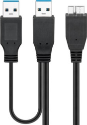 Kabel USB 3.0 Dual Power SuperSpeed, Czarny - Długość kabla 0.3 m