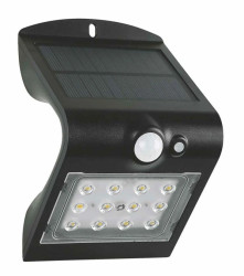 Kinkiet LED solarny 1,5W 4000K/neutralna IP65 z cz. zmierzchu i ruchu PIR aku. ABS/PC FOX SOLAR PIR 12LED B NW GXSO005