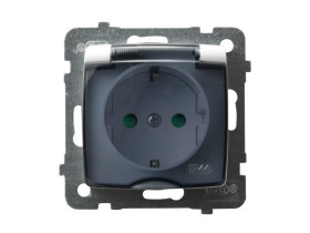 KARO Gniazdo pojedyncze z uziemieniem schuko z przesłonami IP44 zaciski gwintowe biały klapka dymna GPH-1SSP/m/00/d OSPEL